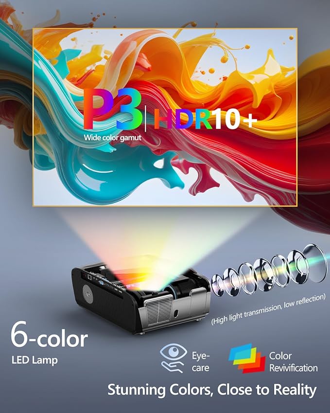 4K Projector Auto Focus HDR WiFi 6, Smart Daylight Projector 4K High Lumen 1800 ANSI LED 1080P Ultra HD Ceiling Home Theater Karaoke Movie Gaming Indoor Outdoor with Bluetooth HDMI USB Ethernet Apps