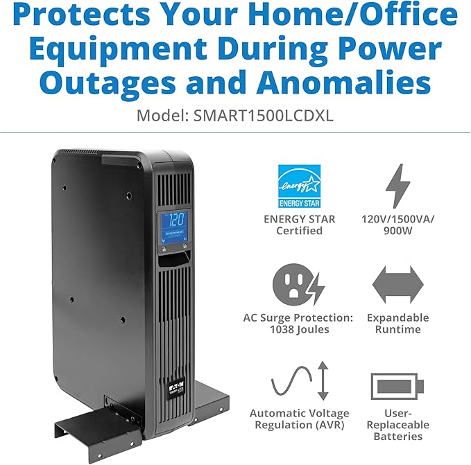 Tripp Lite SMART1500LCDXL 1500VA Rack Mount UPS Battery Backup with Expandable Run Time Option, 900W, 8 Outlets, Short Depth, 2U Rackmount UPS, AVR, LCD Screen