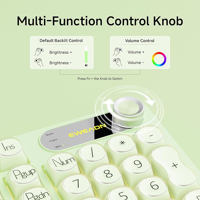 V102 Wired Keyboard, 98 Keys Creamy Gaming Keyboard with Number Pad, Display Screen & Media Knob RGB Silent Wired Cute Computer Keyboard for Laptop PC Gamer - Green