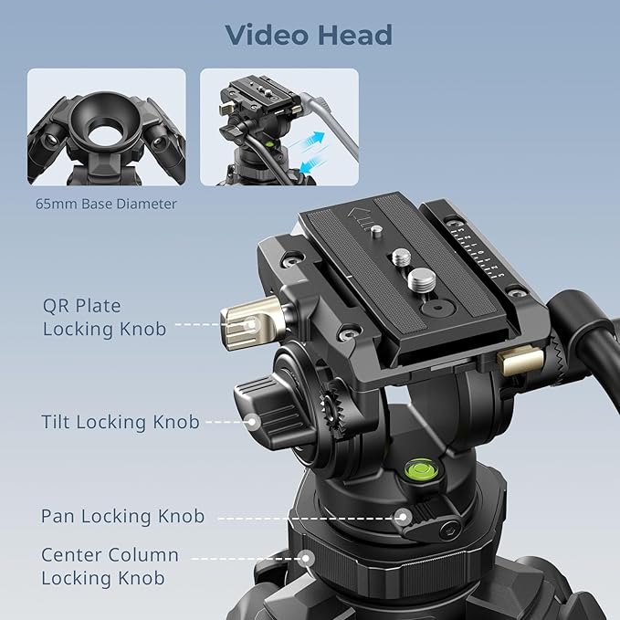 SmallRig AD-50Pro Heavy Duty Video Tripod, Carbon Fiber Lightweight Tripod with FreeSpeed One-Step Height Adjustment, Fluid Head, Dual-Mode QR Plate, Center Column, Weight 7lb, Load up 13.2lb
