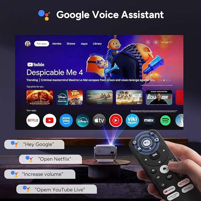 4k Projector with WiFi and Bluetooth, Outdoor Smart Projector 4k Auto Focus & Voice Control, Built-in 10,000+ Apps Native 1080P Proyector for Home Movie