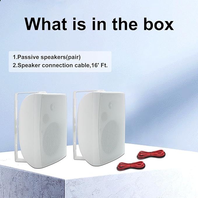 6.5 Inch 400W Outdoor Speakers Wired Waterproof Passive with Powerful Bass, Wall Mount Speakers for Patio Garden Poolside Home(Pair,White)