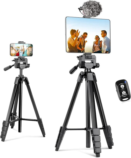 Aureday Phone Tripod Stand, 64” Extendable Cell Phone&Camera Tripod with Wireless Remote and Phone Holder, Aluminum iPad Tripod for Video Recording/Selfies/Live Stream/Vlogging
