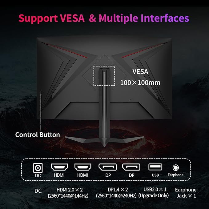 KTC 32Inch 240Hz Curved Gaming Monitor, 1000R VA, QHD(2560x1440p), 4000:1 Contrast, Support FreeSync GSync, HDMI2.0(144hz)/DP1.4(240hz)/Earphone, Tilt, Xbox PS5 Switch, 2K Computer Monitor for Gamer