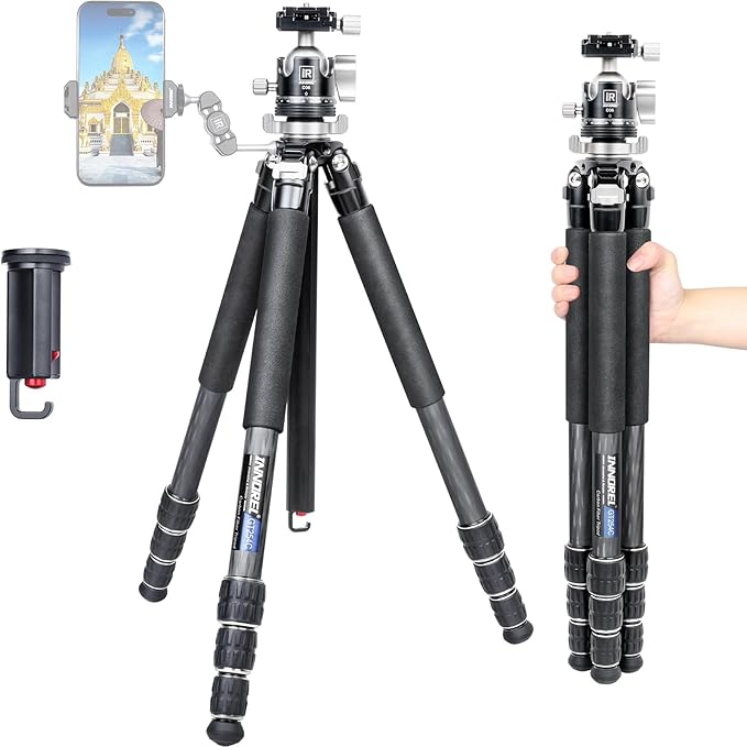 INNOREL Carbon Fiber Camera Tripod GT254C Professional Compact Portable Tripod for DSLR Camera Lightweight Camera Stand with Low Gravity Center Ballhead Special-Shaped Center Column Load 33.1lb/15kg