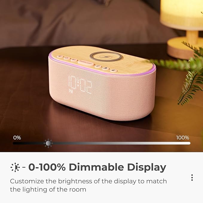 uscce Alarm Clock Bluetooth FM Radio: 10W Stereo Sound Speaker - Fast Wireless Charging for iPhone Samsung - Dimmable Clock Radio for Bedroom