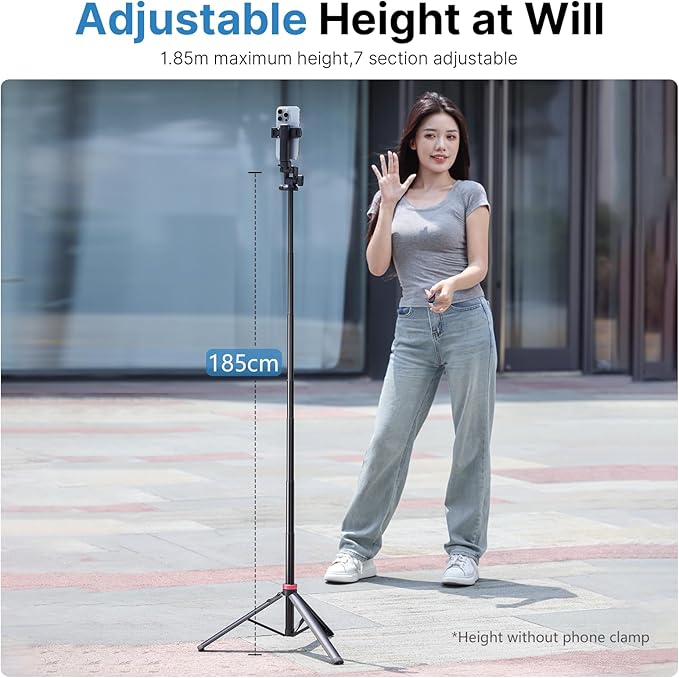 ULANZI MT-78 Extendable Phone Tripod, metal 72.83" Selfie Stick Camera Tripod Stand with 2 in 1 Phone Clip, 360° Ball Head Camera Tripod with cold shoe for iPhone 17 Sony Canon, Lightweight for Travel