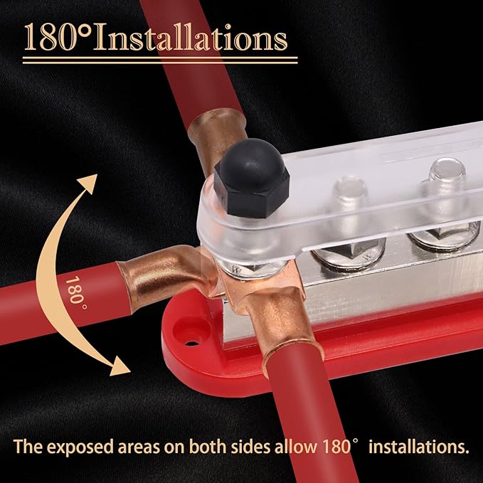 650A 12V-48V Bus Bar Marine Power Distribution Block with Cover with 6 x 3/8”Post,Battery Bus Bar (Pair,Red & Black),Automotive Busbars 12 Volt for Car Boat Solar Wiring