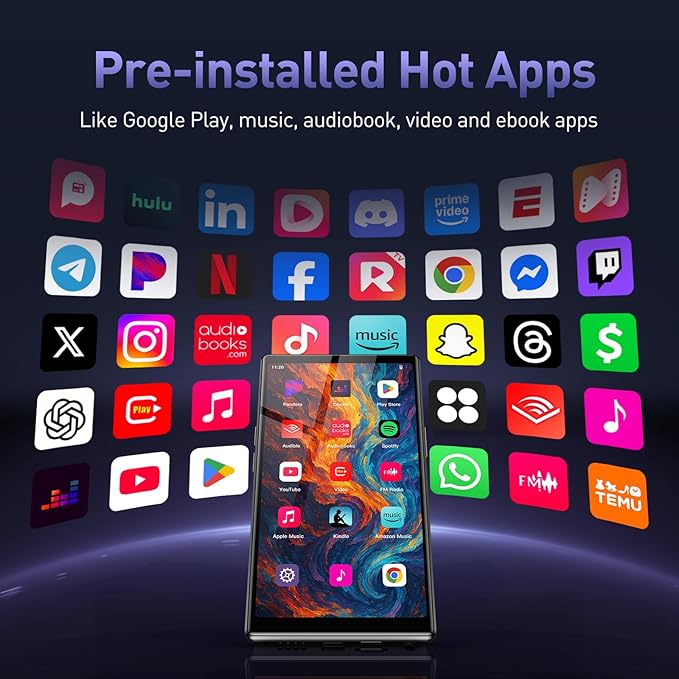 AGPTEK 5'' 128GB MP3 Player with Bluetooth and WiFi, T09 Touch Screen Andriod 13 Music Player with Spotify, Audible, YouTube, Up to 1TB