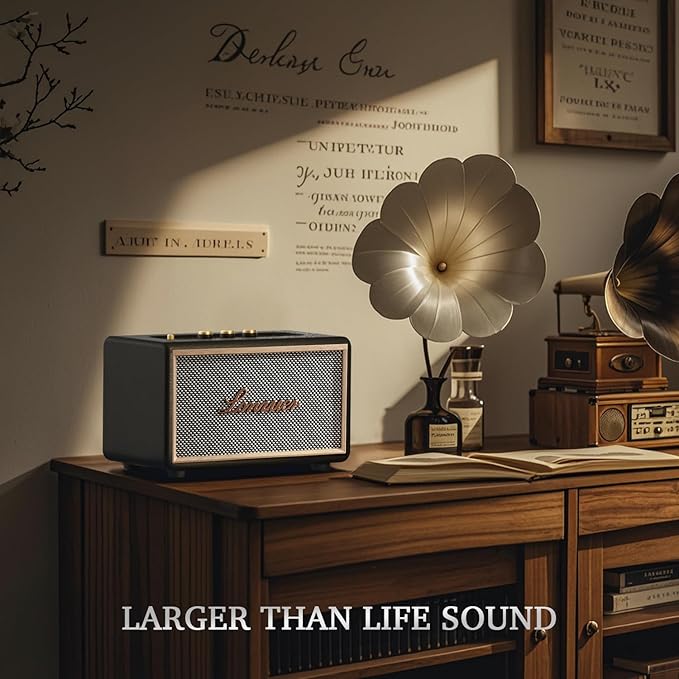 Retro Wooden Portable Wireless 10000mAh Battery Loud Bass Subwoofer TWS Bluetooth Speaker with AUX Input, SD Card Slot, USB Port for Outdoor Party (Black)