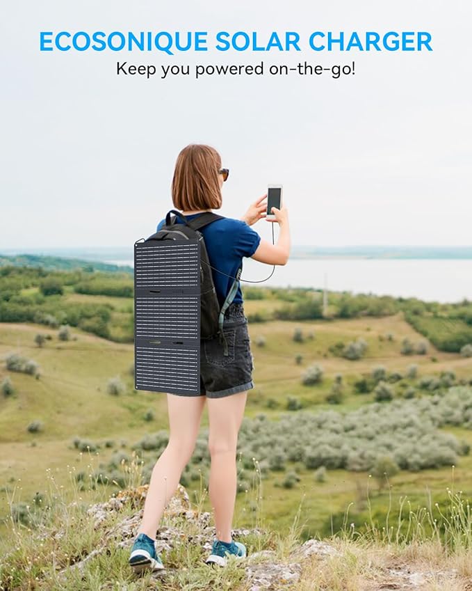 Ecosonique 30W Portable Solar Charger Foldable Solar Panels with USB C USB A Fast Charging Waterproof for Camping Backpacking Compatible with Cell Phone, iPhone, iPad, Samsung Galaxy, LG, Power Banks