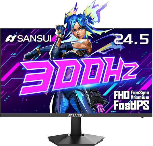 SANSUI Gaming Monitor, 24.5" 300hz 240hz FHD 1080P 1ms FPS PC Monitor Gaming, HDR, FreeSync, DisplayPort x2 HDMI x2, Fast IPS, 120% sRGB, Audio Jack, VESA Support, Desktop Compatible(ES-G25X1 PRO)