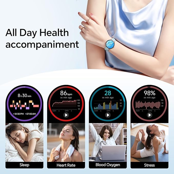 Smart Watches for Men/Womem,1.27" HD Fitness Watch Answer/Make Call, Heart Rate/Sleep/SpO2，Round Smart Watch for iPhone/Samsung/Android,IP68 Waterproof，110+ Sport Mode-Blue(2 Bands)