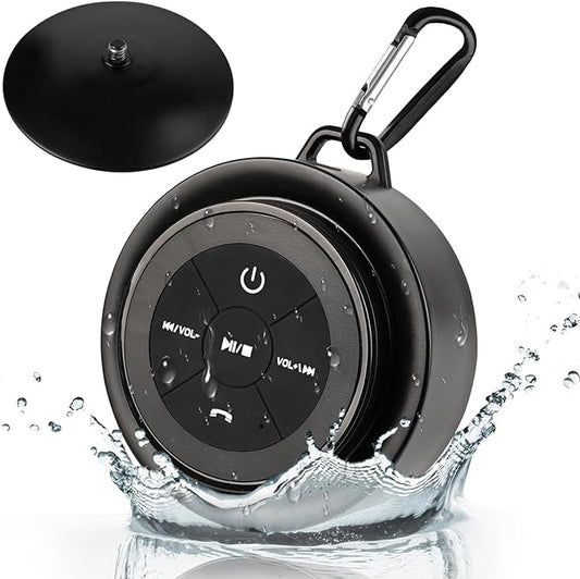 Shower Speaker Bluetooth Waterproof, Portable Mini Bluetooth Shower Speakers Waterproof with Suction Up and Clip, IPX7 Waterproof Floating Bathroom Speaker for Pool Beach Kayak, Beach Gifts（Black