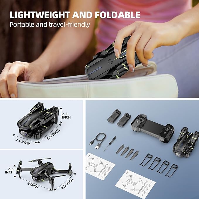 Drone with Camera 1080P HD FPV Foldable Mini Drone for Beginners Kids Adults, Drone with One Key Take Off/Landing, Gesture Selfie, Altitude Hold, 3D Flip, Easy to Fly, 2 Batteries, Toys for Boys Girls