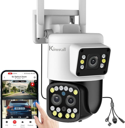 6X Optical Zoom WiFi Outdoor Security Camera, 4MP PTZ Camera for Home, 2.4GHz Wireless Surveillance Camara with Mobile App/PC Access, Dual Display, Motion Tracking, SD/Cloud, 24/7，360° View