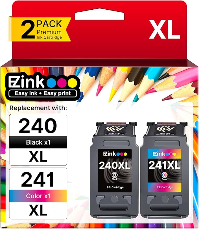 240XL 241XL Ink Cartridge Replacement for Canon 240XL 241XL Combo Pack, PG-240XL CL-241XL Works with PIXMA TS5120 MG2120 MG3620 MG3520 MG3522 MX452 MX472 MX512 MX532 Printer, 2 Pack