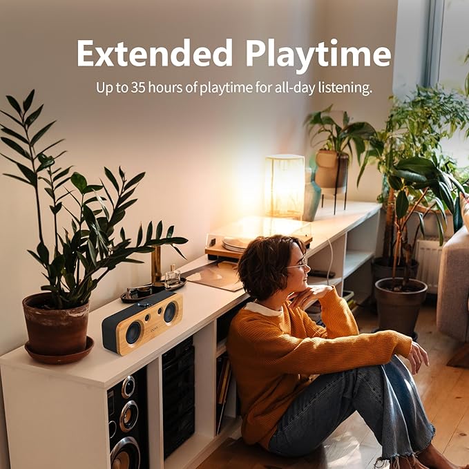 DOSS SoundBox H200 50W Home Bluetooth Speaker with Dual 3.5-Inch Woofers, Two 1-inch Tweeters, 35H Playtime, TWS, Sustainable Materials, BT 5.3, Wireless for Record Player/Computer/TV-Black