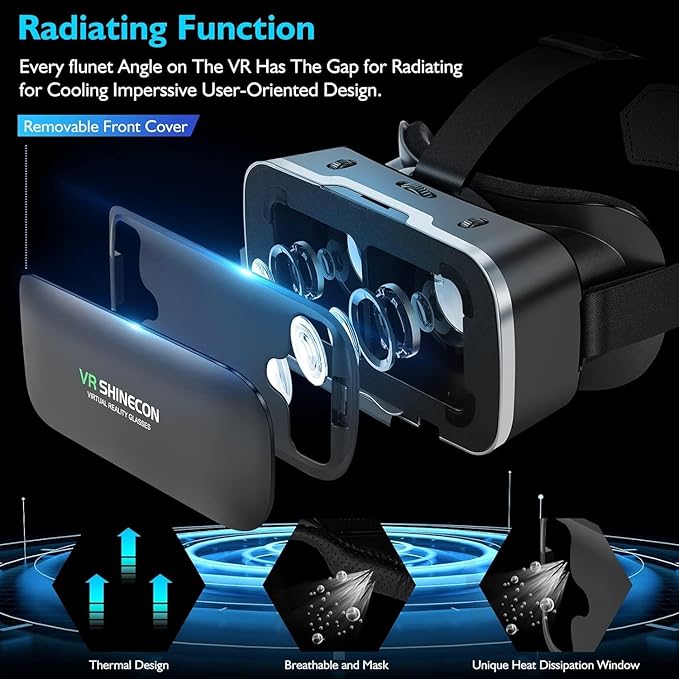 VR Headset with Controller for iPhone & Android – 3D Virtual Reality Glasses for 4.7″–6.5″ Phones, Adjustable Goggles for Movies, Games, Gift-Ready (Anti-Blue with Controller)
