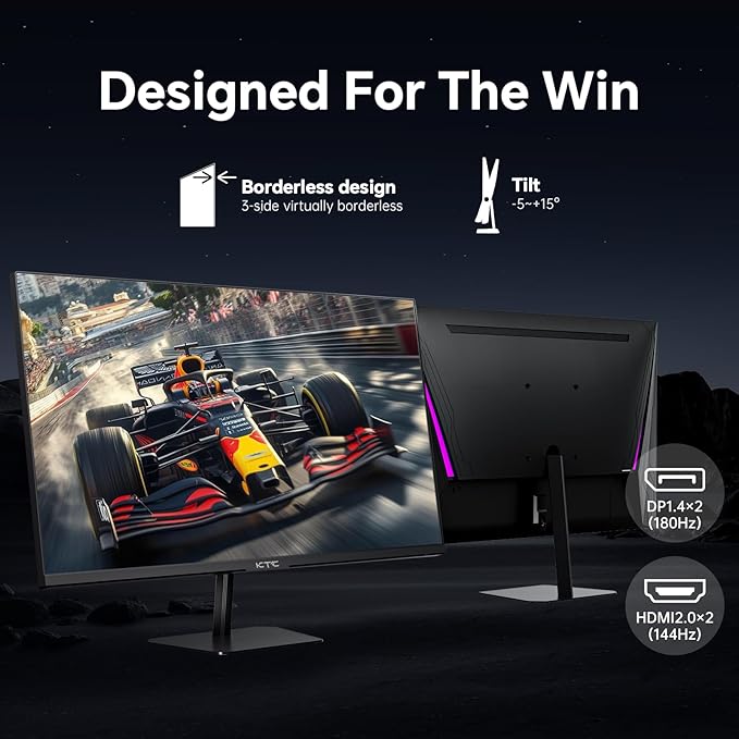 KTC 24" Gaming Monitor 180Hz 144hz Monitor QHD(2560x1440p) l Up to 1MS | Fast IPS Monitor |122% SRGB | 2X DP & 2X HDM| Tilt Xbox PS5 Switch|100×100mm VESA Compatible