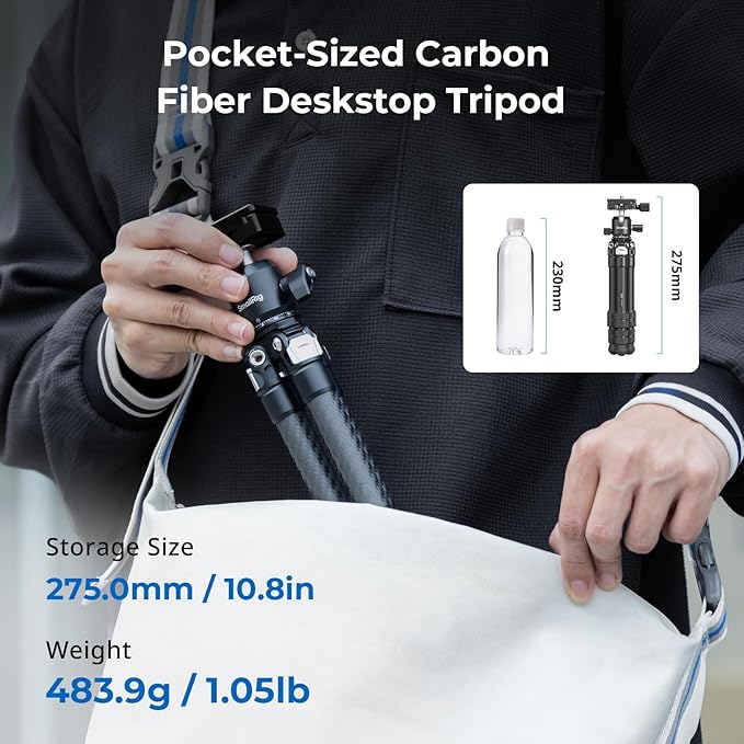 SmallRig Carbon Fiber Mini Desktop Tripod, 15.5'' / 39.5cm Compact Pocket Tabletop Tripod Kit with 360° Ball Head, Built-in QR Plate for Arca, Ball Head Capacity 3kg / 6.6lb for Cameras, DSLRs, Lenses