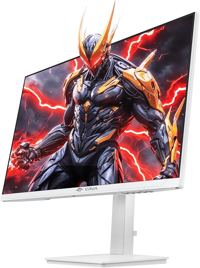 CRUA 27" Gaming Monitor, 144Hz 4K UHD(3840*2160P) IPS Screen, Supports Height/Pivot/Rotating/Tilt Adjustable Vertical Monitor, AMD Freesync, 120% sRGB, Built-in Speakers, Wall Mountable Installs-White