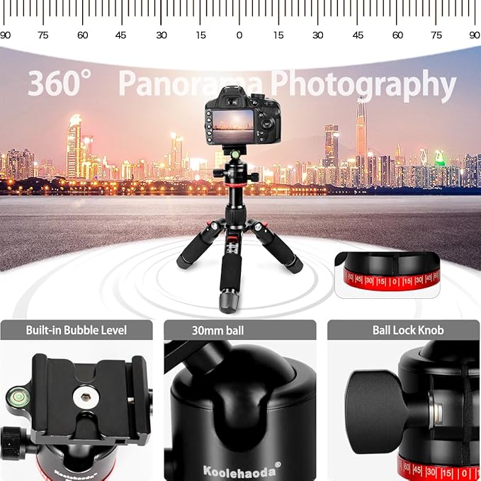 Koolehaoda Mini Desktop Tripod 18" Aluminum Camera Tripod with 360° Ball Head and Two 1/4" Arca Type QR Plates for DSLR Camera, Video Camcorder, Load up to 13lb/6kg