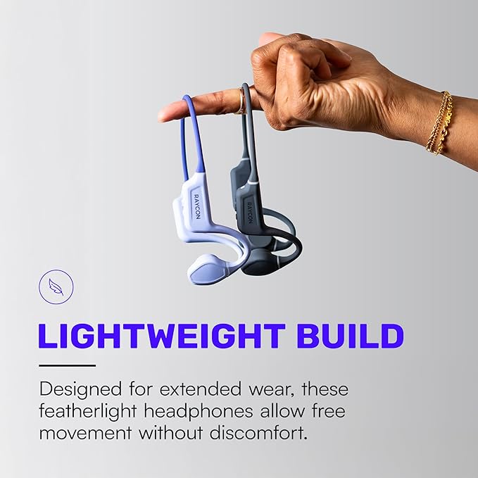 Raycon Bone Conduction Headphones, Open-Ear Bluetooth Sports Earbuds with Mic, IP68 Water Resistant Headset for Workout and Running, 13hr Playtime, Purple