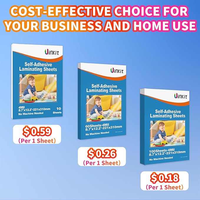 Uinkit Self-Adhesive Laminating Sheets, 4Mil 10 PCS 8.7 x 12.2 Inches Clear Self Sealing Laminating Sheets, Suitable for 8.5x11 inches Letter Size, No Machine Needed
