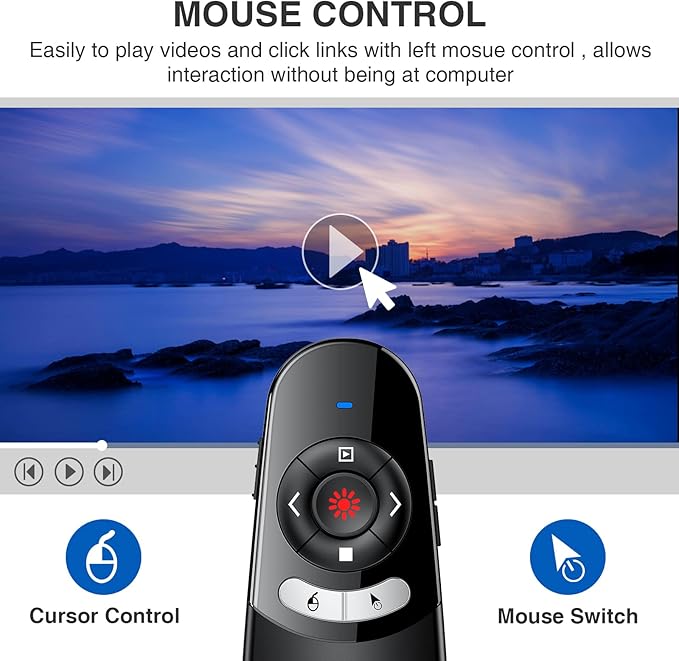 DINOSTRIKE 2 in 1 Type C and USB Presentation Clicker with Air Mouse Control, RF 2.4GHz Wireless Presenter Remote PowerPoint Clicker Slide Pointer Advancer for Computer Laptop Classroom Office