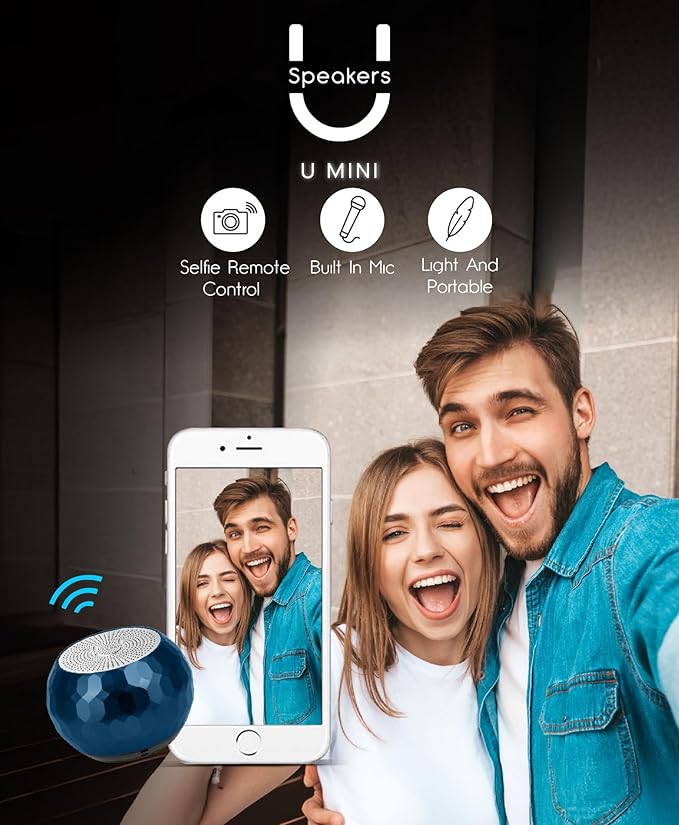 Fashionit U Mini Small Bluetooth Speaker Wireless Mic & Remote Shutter, Portable Bluetooth Speakers, Rich Sound for Home & Outdoor, Stocking Stuffers, Gifts for Adults - Glam Midnight Blue