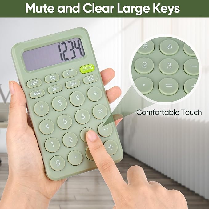 Basic 4 Function Calculator for Students and Office: Small, Portable, and Easy-to-use - Suitable for School and Office Essentials (Light Green)