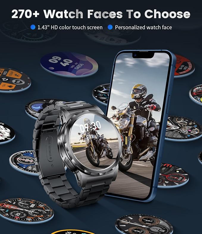 LIGE Military Smart Watch for Men(Answer/Make Call),1.43" HD AMOLED Rugged Smartwatch for iPhone Android Phone,Fitness Watch,Black Sport Watch with 120+ Sport Modes/5ATM Waterproof