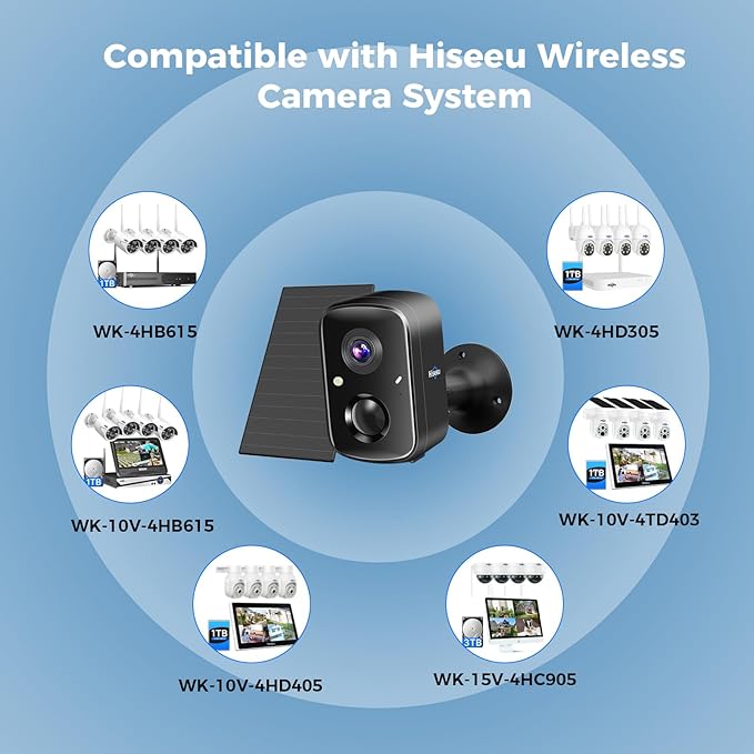 Hiseeu Security Cameras Wireless Outdoor, 3pcs Solar Powered 3K 4MP Surveillance WiFi Cameras for Home Security Outside, PIR/AI Motion Detection, Waterproof, Color Night Vision, 2-Way Audio, Black