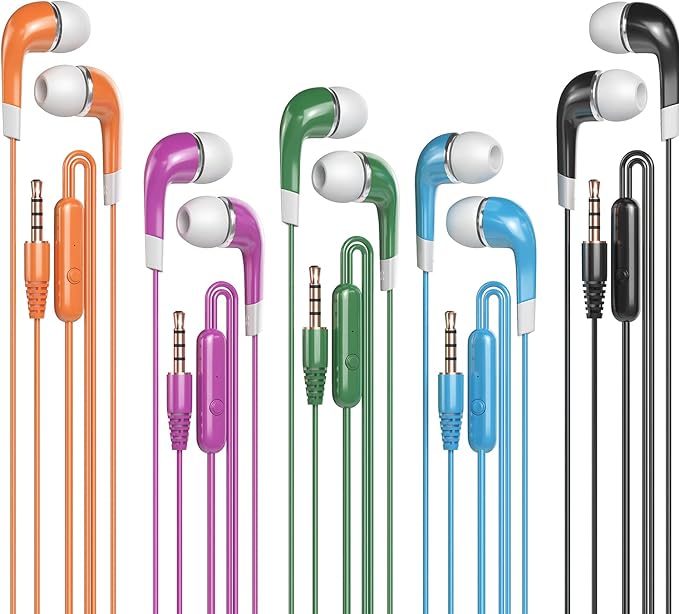 Bulk Earbuds with Microphone 10 Pack, Wired Earbuds Earphones Multicolor Headphones with mic for Kids for School for Classroom Students with 3.5mm Jack