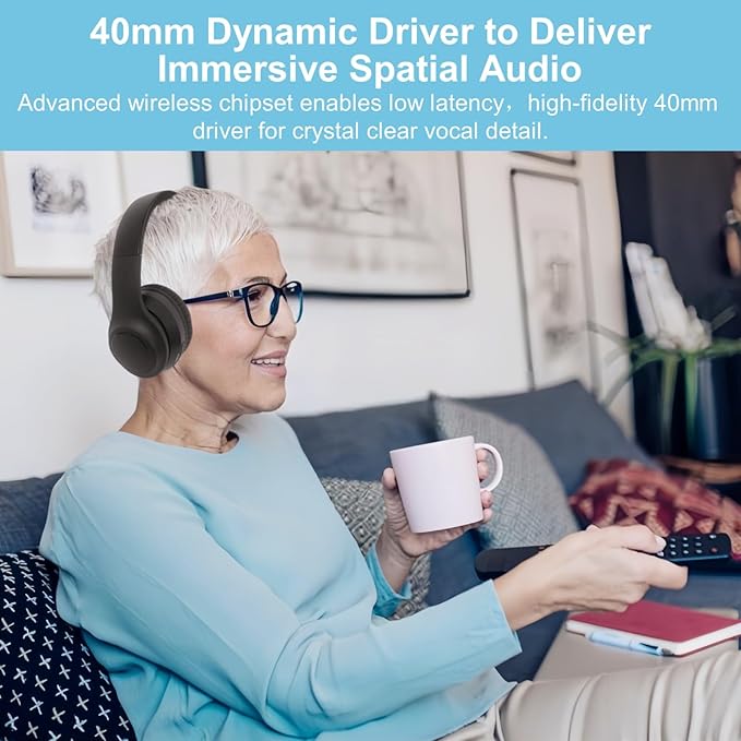 ANC Wireless Headphones for TV, Foldable Headphones for Traveling, Headset with Bluetooth Transmitter, Optical (Toslink), Coaxial, RCA, 3.5mm AUX and USB Audio Output, TV Headset Wireless for Seniors