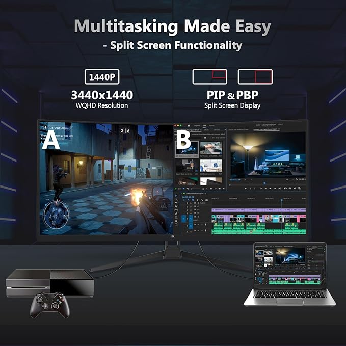 Z-Edge 34" Curved Gaming Monitor, WQHD 1440P 165Hz 144Hz PC Monitor, MPRT 1ms, 21:9 Aspect Ratio, 1500R, 16.7M Colors, 3000:1 Contrast, UG34 Frameless Bezel, 2X DP 1.4 Ports and 2X HDMI 2.0 Port