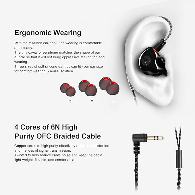 in-Ear Monitors in Ear Headphone Earbuds Wired Earphone Dual Drivers Headphone with MMCX Detachable Cables,Noise-Isolating Comfort Earbud for Musicians Sweatproof Sports Headphone Earphones (Black)