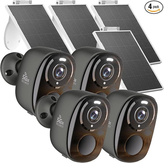 4pcs Solar Security Cameras Wireless Outdoor, 5G/2.4G WiFi Cameras with Solar Panel,2K Camera for Home Security, AI Detection, Siren,Color Night Vision, 2-Way Talk, IP65, Works/Alexa, Cloud/SD