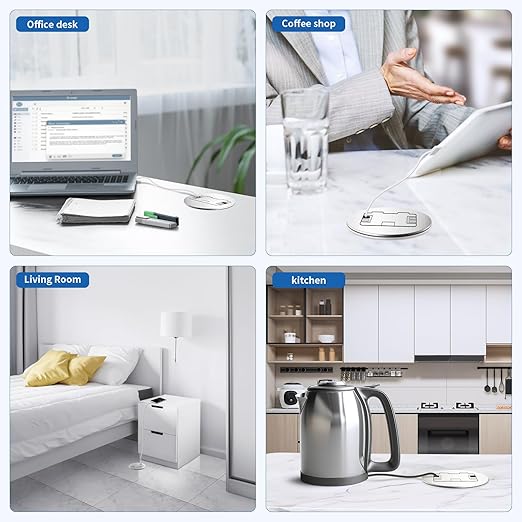 Vagueior Recessed Floor Electrical Outlet Kit, Circular Hidden 4.8A USB,20 Amp Tamper-Resistant Receptacle Outlet ，Waterproof Electrical Outlet Covcer Box, ETL Certified,Silver（2 Pack