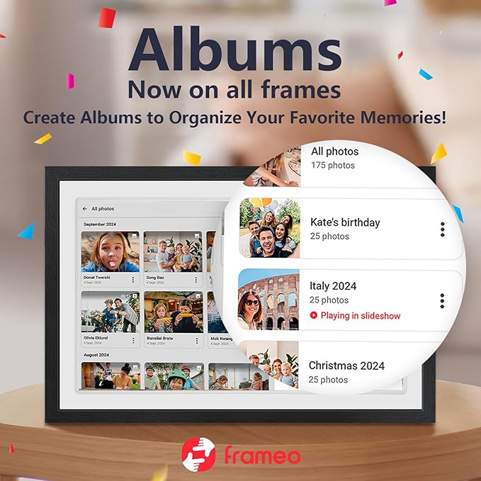21.5inch FRAMEO Digital Photo Frame with 1920x1080 FHD IPS LCD Touch Screen, Dual-WiFi Share Moments via Frameo, 32GB Storage, USB Drive/SD Card Extend Storage, Auto-Rotate, Wall Mountable with VESA