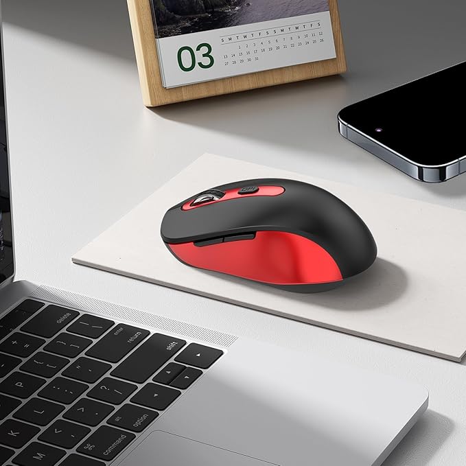 Wireless Mouse for Laptop, PC, Chromebook, Mac, MacBook, Silent Mouse with USB Nano Receiver, Side Button, 2400 DPI, Anti Slip Roller, 6 Button Ergonomics Cordless Computer Mice - Black Red