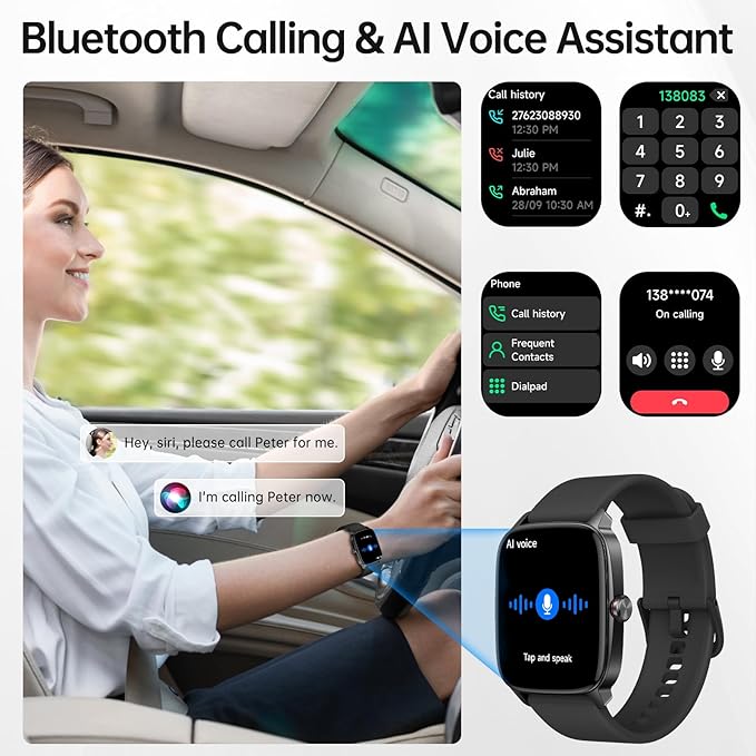 Smart Watches for Women Men with Bluetooth Call & AI Voice, 1.85" HD Fitness Tracker with Heart Rate SpO2 Sleep Monitor, 100+ Sports Modes Mini Games, IP68 Waterproof Smartwatch for Android iOS Phones