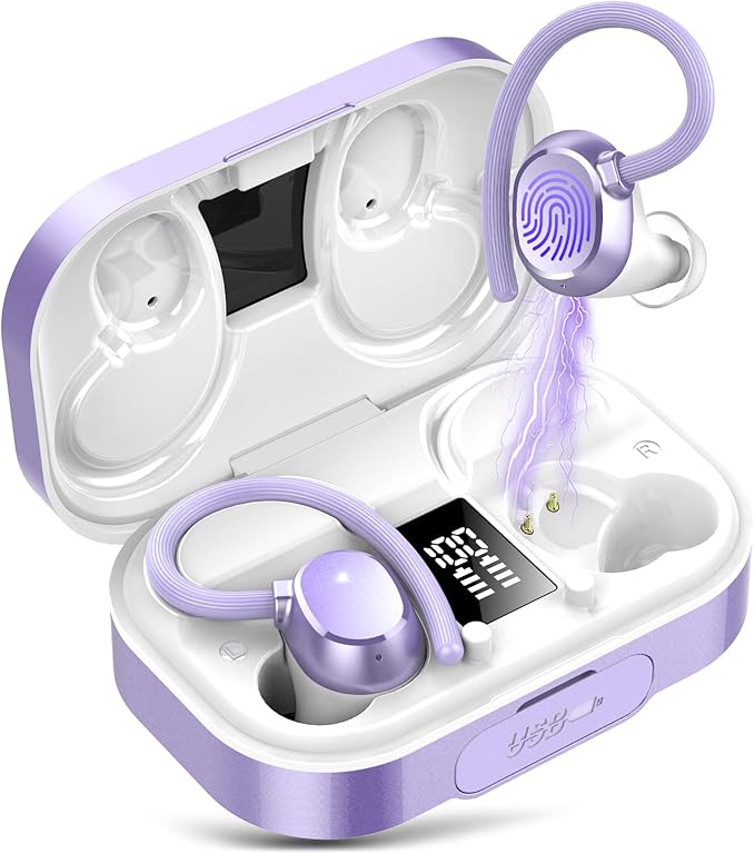 KT1 Wireless Earbuds V5.3 Bluetooth Earbuds 120Hrs Playtime, 4.7g Mini Size Painless Wear, IPX7 Waterproof, Deep Bass 2.0, Over-Ear Ear Buds Wireless Bluetooth Headphones for Sport Running(Purple)