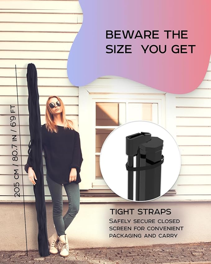 PropVue Projector Screen with Stand 84" - Indoor & Outdoor Projection Screen for Movie or Office Presentation - 16:9 HD Premium Wrinkle-Free Tripod Screen for Projector with Carry Bag & Tight Strap