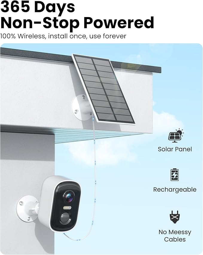 2K Solar Camera Outdoor Wireless, WiFi Cameras for Home Security with Solar Panel, Spotlight Color Night Vision, AI Motion Detection, Siren Alarm, 2-Way Talk, IP66, Cloud/SD Storage 2 Pack
