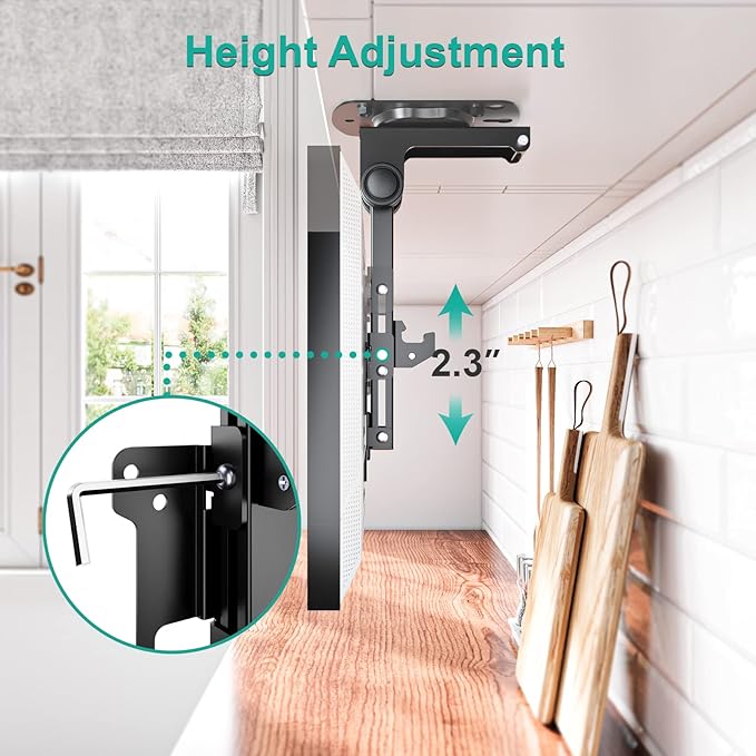 WALI Under Cabinet Mount for Echo Show 21, Echo Show 15, Height Adjustable and Foldable Mounting Bracket, Tilt Swivel for Echo Show 21, Echo Show 15, Holds up to 44lbs (ECS001), Black