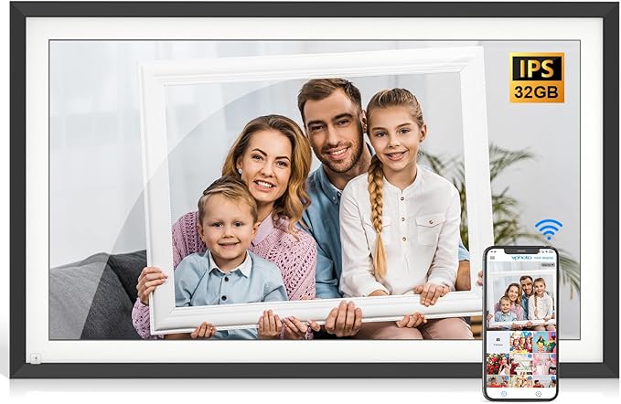 Large-Digital-Picture-Frame 15.6" WiFi Photo Frame - Wireless Digital Frame Load from Phone, IPS Touchscreen, Auto-Rotate, Wall Mounted, Easy Setup to Share Photo Video Remotely, Gifts for Mom Dad