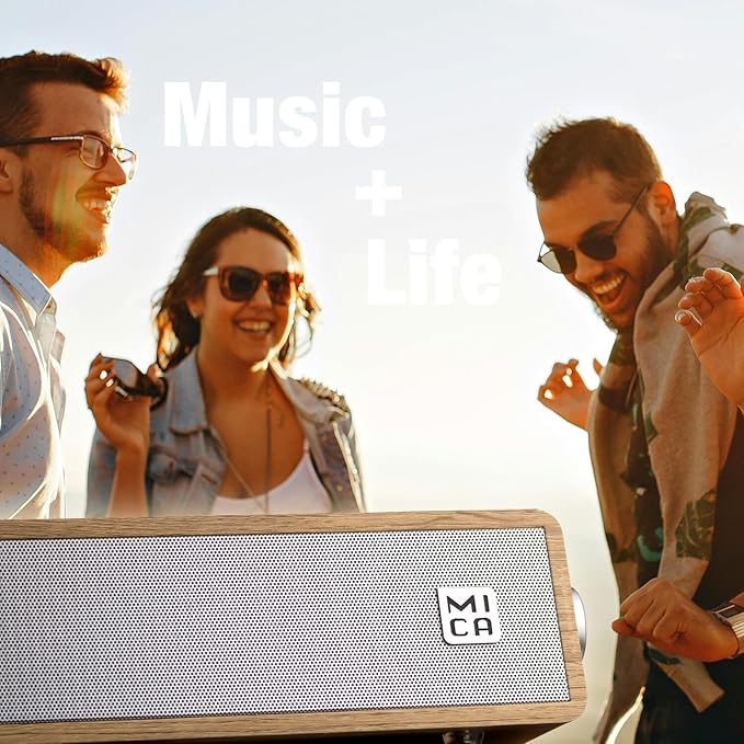 MICA Computer Speakers, Wired Computer Sound Bar, Wooden Mini Soundbar, USB Powered PC Speakers 3.5mm AUX & PC Input (Yellow)