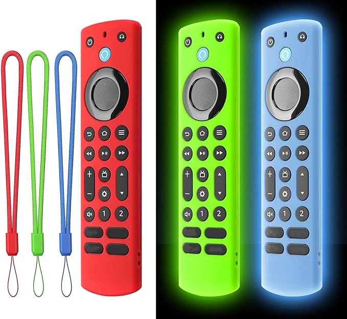 [3 Pack] Climberer Firestick Pro New Cover - Fire TV Voice Remote Pro2025- Shockproof Silicone Protective Case for Improved Grip and Durability (Fluorescent Green + Blue)+ red